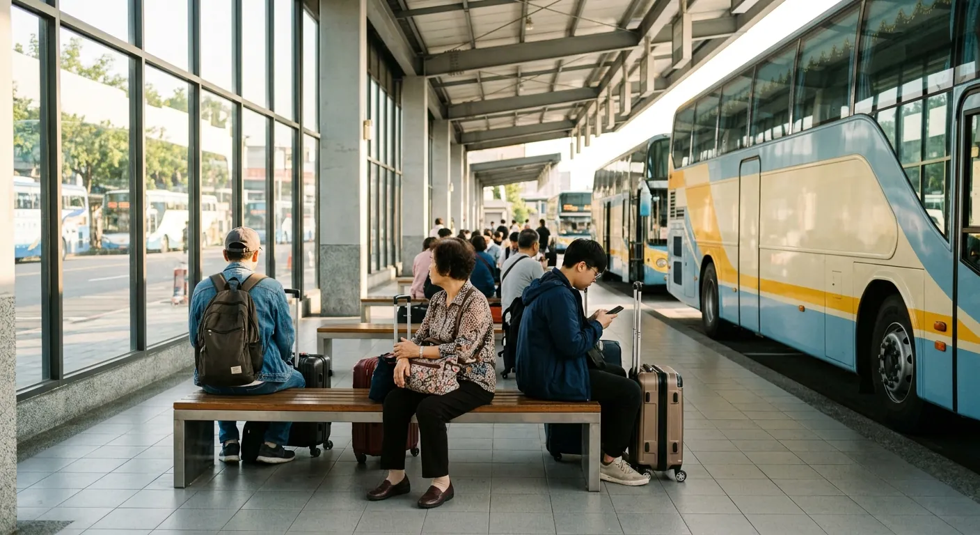 說明自己搭車時的候車場景